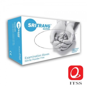 Sri Trang Gloves Nitlre Powder Free: ถุงมือยางไนไตรล์ สีฟ้า 9"